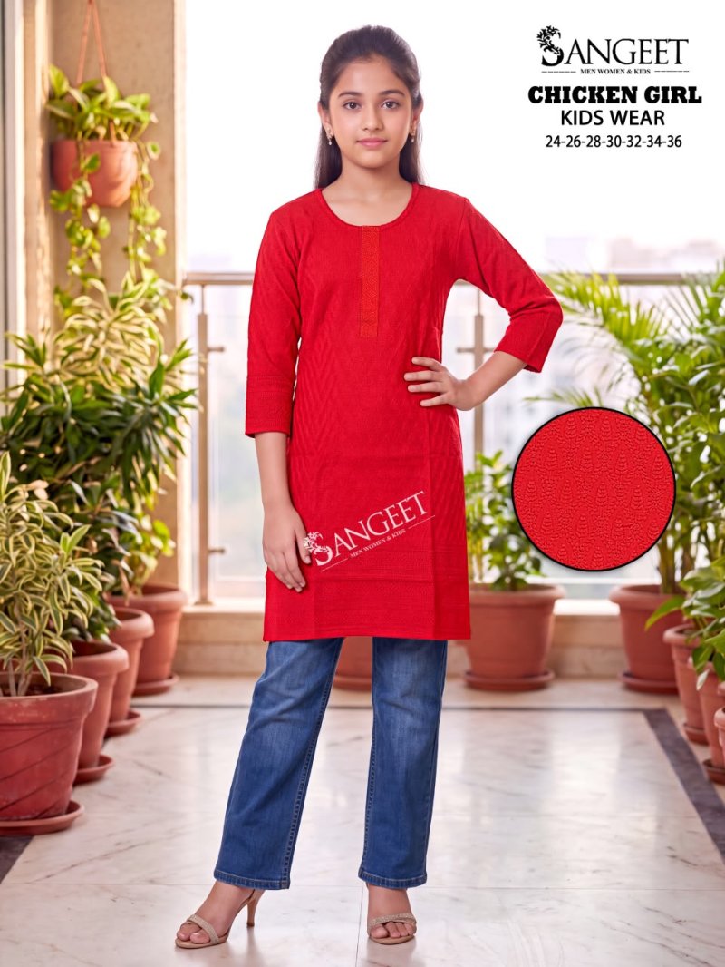 Chicken Girl By Sangeet Kids Rayon Chikan Schiffli Kurti 